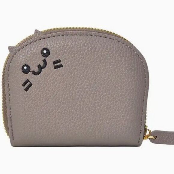 Cat Card Case Coin Purse Card Holder,Cute Faux Leather Wallet Elephant Gray New - Picture 1 of 5
